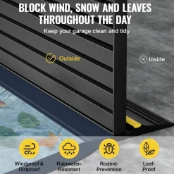 VEVOR Garage Door Threshold Seal Strip, 20 FT Universal Garage Door Floor Seal Strip with Adhesive, Garage Door Bottom Weatherproof Strip, Upgraded Thick PVC DIY Weather Stripping Replacement, Black