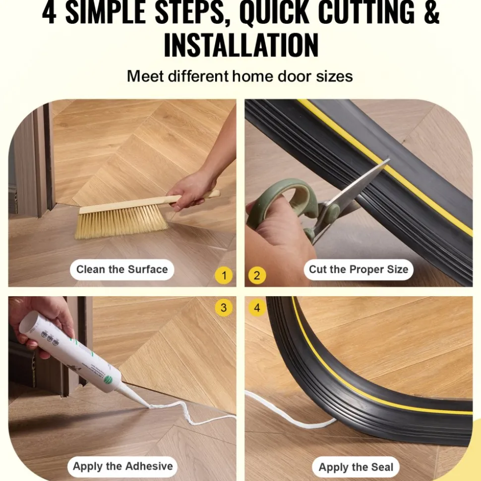 VEVOR Garage Door Threshold Seal Strip, 20 FT Universal Garage Door Floor Seal Strip with Adhesive, Garage Door Bottom Weatherproof Strip, Upgraded Thick PVC DIY Weather Stripping Replacement, Black