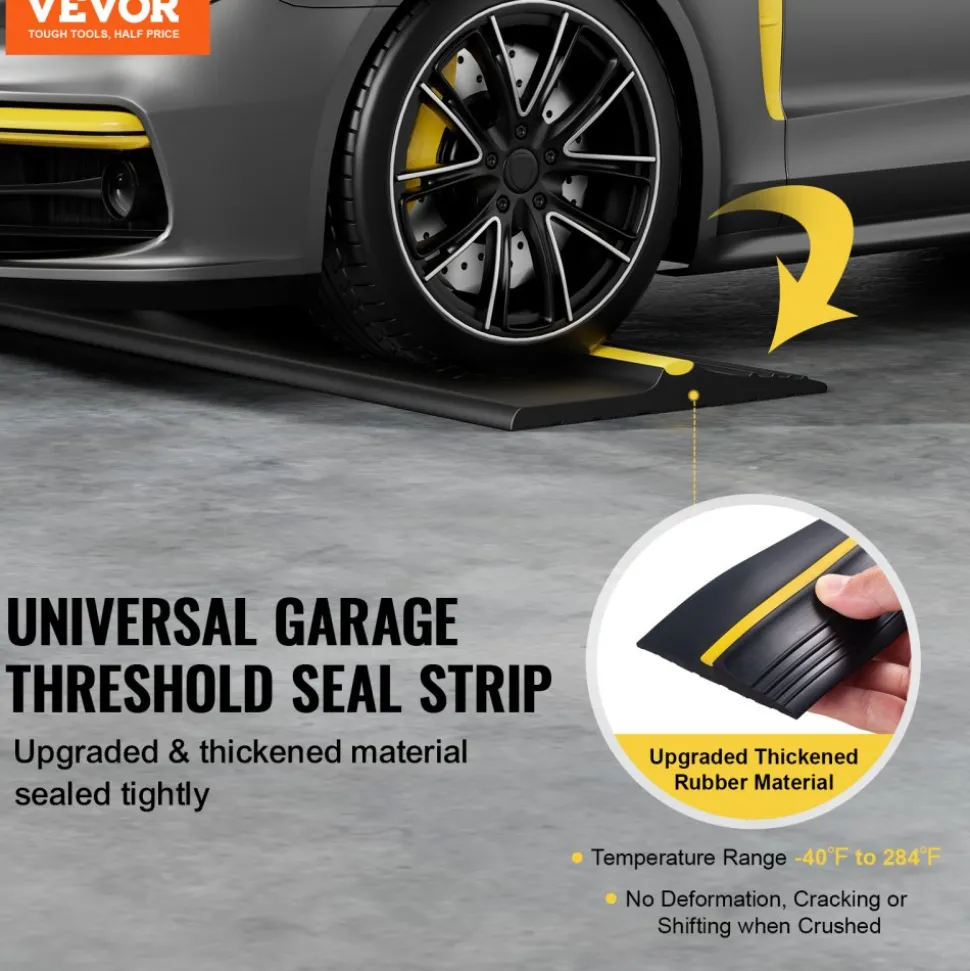 VEVOR Garage Door Threshold Seal Strip, 20 FT Universal Garage Door Floor Seal Strip with Adhesive, Garage Door Bottom Weatherproof Strip, Upgraded Thick PVC DIY Weather Stripping Replacement, Black