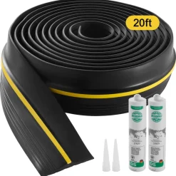 VEVOR Garage Door Threshold Seal Strip, 20 FT Universal Garage Door Floor Seal Strip with Adhesive, Garage Door Bottom Weatherproof Strip, Upgraded Thick PVC DIY Weather Stripping Replacement, Black
