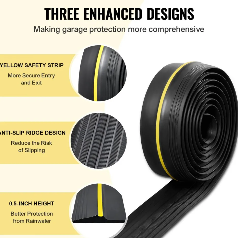VEVOR Garage Door Threshold Seal Strip, 16.5 FT Universal Garage Door Floor Seal Strip with Adhesive, Garage Door Bottom Weatherproof Strip, Upgraded Thick PVC DIY Weather Stripping Replacement, Black