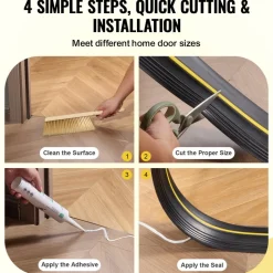 VEVOR Garage Door Threshold Seal Strip, 10 FT Universal Garage Door Floor Seal Strip with Adhesive, Garage Door Bottom Weatherproof Strip, Upgraded Thick PVC DIY Weather Stripping Replacement, Black