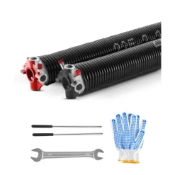 VEVOR Garage Door Torsion Springs, Pair of 0.225 x 2 x 24 in, 16000 Cycles, Electrophoresis Black Coated for Replacement, Garage Door Springs with Non-Slip Winding Bars, Gloves and Mounting Wrench