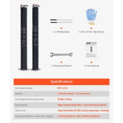 VEVOR Garage Door Torsion Springs, Pair of 0.225 x 2 x 24 in, 16000 Cycles, Electrophoresis Black Coated for Replacement, Garage Door Springs with Non-Slip Winding Bars, Gloves and Mounting Wrench