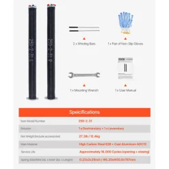 VEVOR Garage Door Torsion Springs, Pair of 0.25 x 2 x 31 in, 16000 Cycles, Electrophoresis Black Coated for Replacement, Garage Door Springs with Non-Slip Winding Bars, Gloves and Mounting Wrench
