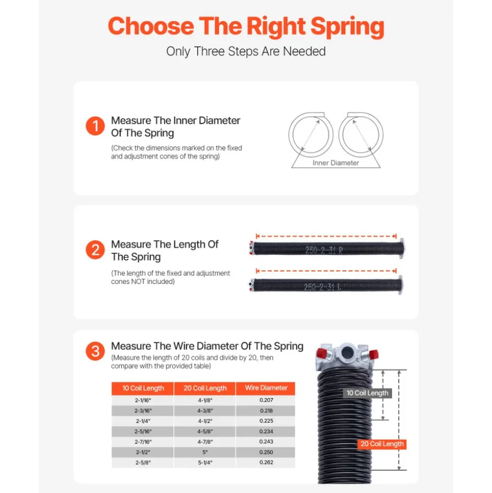 VEVOR Garage Door Torsion Springs, Pair of 0.25 x 2 x 31 in, 16000 Cycles, Electrophoresis Black Coated for Replacement, Garage Door Springs with Non-Slip Winding Bars, Gloves and Mounting Wrench