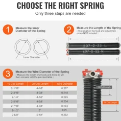 VEVOR Garage Door Torsion Springs, Pair of 0.207 x 2 x 22inch, 16000 Cycles, Garage Door Springs with Non-Slip Winding Bars, Gloves and Mounting Wrench, Electrophoresis Coated for Replacement