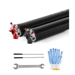 VEVOR Garage Door Torsion Springs, Pair of 0.218 x 2 x 26 in, 16000 Cycles, Electrophoresis Black Coated for Replacement, Garage Door Springs with Non-Slip Winding Bars, Gloves and Mounting Wrench