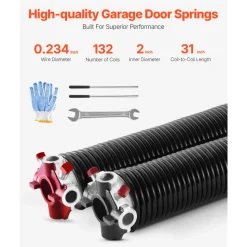 VEVOR Garage Door Torsion Springs, Pair of 0.234 x 2 x 31 in, 16000 Cycles, Electrophoresis Black Coated for Replacement, Garage Door Springs with Non-Slip Winding Bars, Gloves and Mounting Wrench