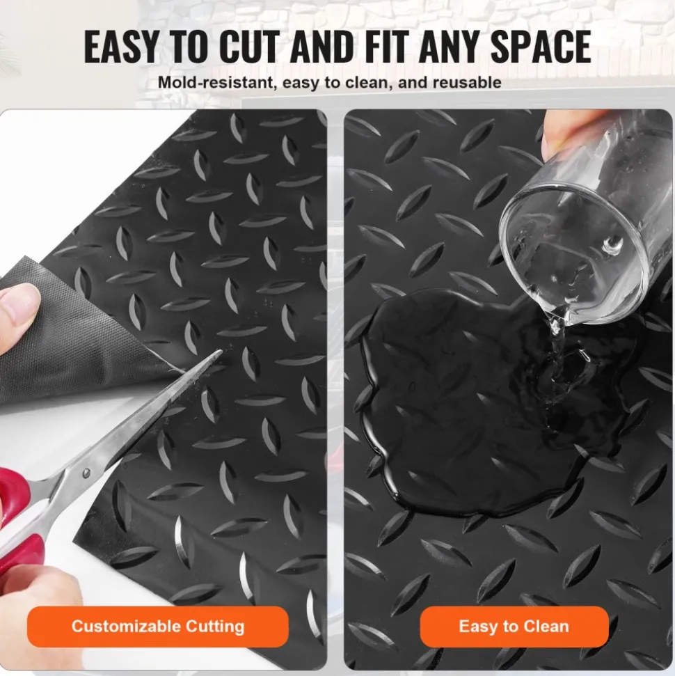 VEVOR Garage Floor Mat, 204.72 x 43.31 inch PVC Garage Flooring Roll, Non-slip Diamond Texture, 123.14 sq.ft Covering Space, Garage Mats for Under Cars, for Gyms Boats Car Trailer, Black