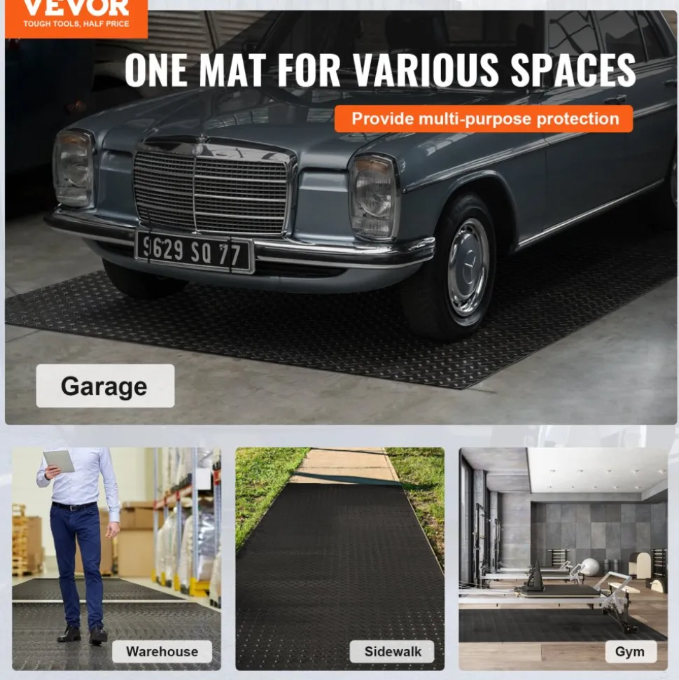 VEVOR Garage Floor Mat, 204.72 x 43.31 inch PVC Garage Flooring Roll, Non-slip Diamond Texture, 123.14 sq.ft Covering Space, Garage Mats for Under Cars, for Gyms Boats Car Trailer, Black