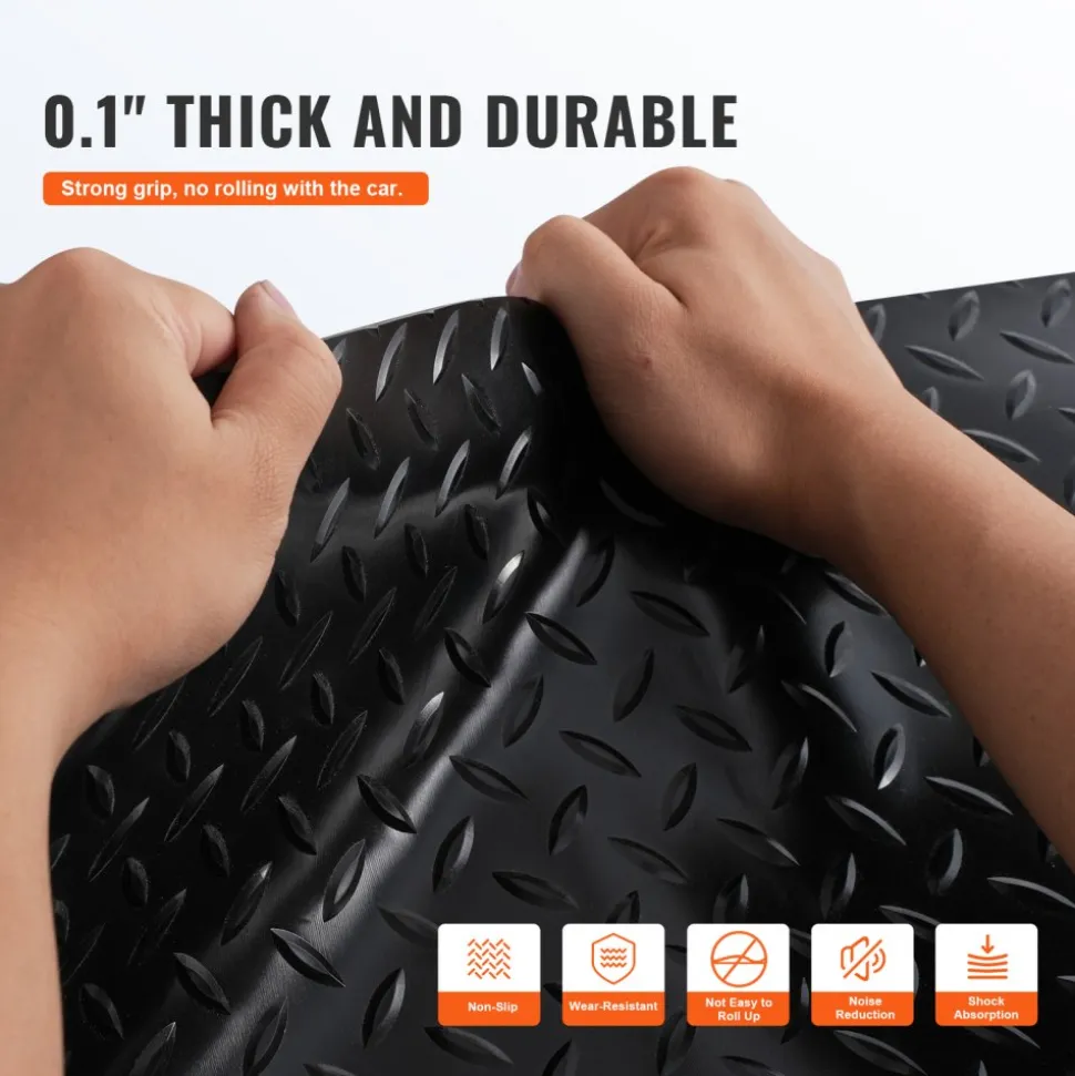 VEVOR Garage Floor Mat, 204.72 x 43.31 inch PVC Garage Flooring Roll, Non-slip Diamond Texture, 123.14 sq.ft Covering Space, Garage Mats for Under Cars, for Gyms Boats Car Trailer, Black