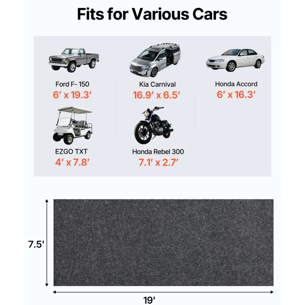 VEVOR Garage Floor Mat, 7.6'x19' Waterproof Protection from Water,Snow, Rain,Mud and Oil for Cars, Non-slip Heavy Duty Containment Mat with TPE Anti-Leak Backing & Easy to Clean & Cuttable