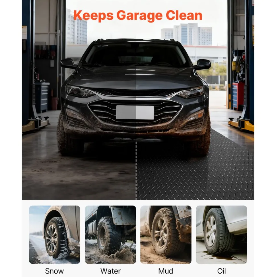 VEVOR Garage Floor Roll, 7.5 x 17 ft Garage Flooring Mat, 2.2 mm Thickened PVC Diamond Plate Floor Protector Mat with Double-sided Tape, Non-Slip, Easy to Clean for Warehouse, Gyms, Trailer, Black