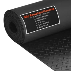 VEVOR Garage Floor Roll, 4 x 25 ft Garage Flooring Mat, 3 mm Thickened Rubber Diamond Plate Floor Protector Mat, Non-Slip, Wear-resist, Waterproof, Easy to Clean for Warehouse, Gyms,Trailer, Black