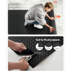 VEVOR Garage Floor Roll, 4 x 25 ft Garage Flooring Mat, 3 mm Thickened Rubber Diamond Plate Floor Protector Mat, Non-Slip, Wear-resist, Waterproof, Easy to Clean for Warehouse, Gyms,Trailer, Black