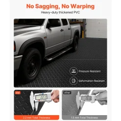 VEVOR Garage Floor Roll, 4 x 7 ft Garage Flooring Mat, 2.2 mm Thickened PVC Diamond Plate Floor Protector Mat with Double-sided Tape, Non-Slip, Easy to Clean for Warehouse, Gyms, Trailer, Black
