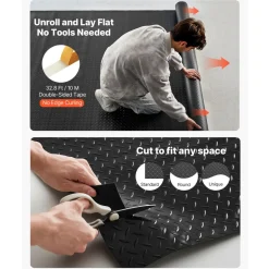 VEVOR Garage Floor Roll, 4 x 10 ft Garage Flooring Mat, 2.2 mm Thickened PVC Diamond Plate Floor Protector Mat with Double-sided Tape, Non-Slip, Easy to Clean for Warehouse, Gyms, Trailer, Black