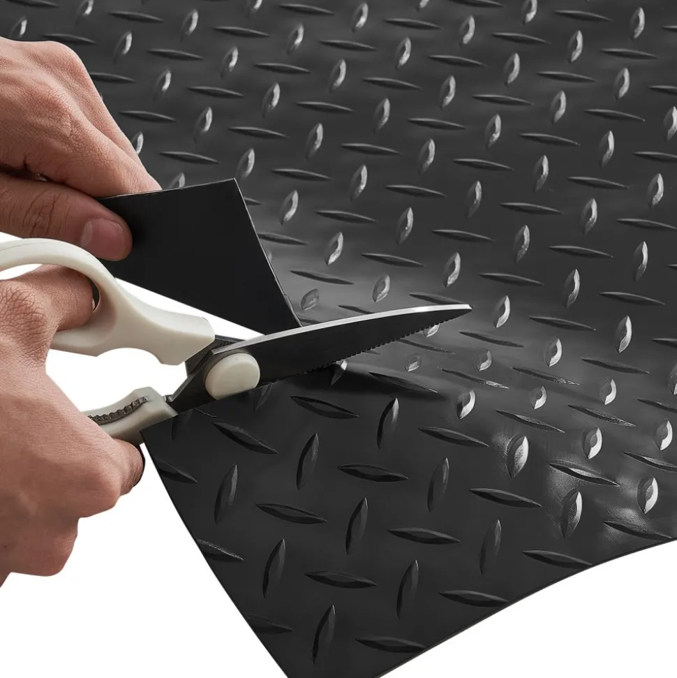 VEVOR Garage Floor Roll, 4 x 10 ft Garage Flooring Mat, 2.2 mm Thickened PVC Diamond Plate Floor Protector Mat with Double-sided Tape, Non-Slip, Easy to Clean for Warehouse, Gyms, Trailer, Black