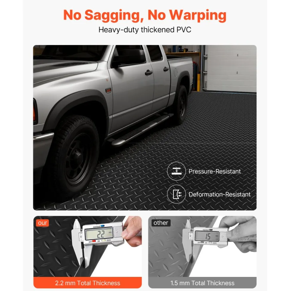 VEVOR Garage Floor Roll, 4 x 10 ft Garage Flooring Mat, 2.2 mm Thickened PVC Diamond Plate Floor Protector Mat with Double-sided Tape, Non-Slip, Easy to Clean for Warehouse, Gyms, Trailer, Black