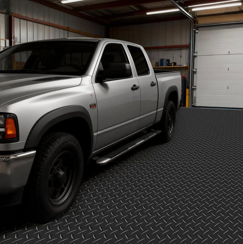 VEVOR Garage Floor Roll, 4 x 10 ft Garage Flooring Mat, 2.2 mm Thickened PVC Diamond Plate Floor Protector Mat with Double-sided Tape, Non-Slip, Easy to Clean for Warehouse, Gyms, Trailer, Black