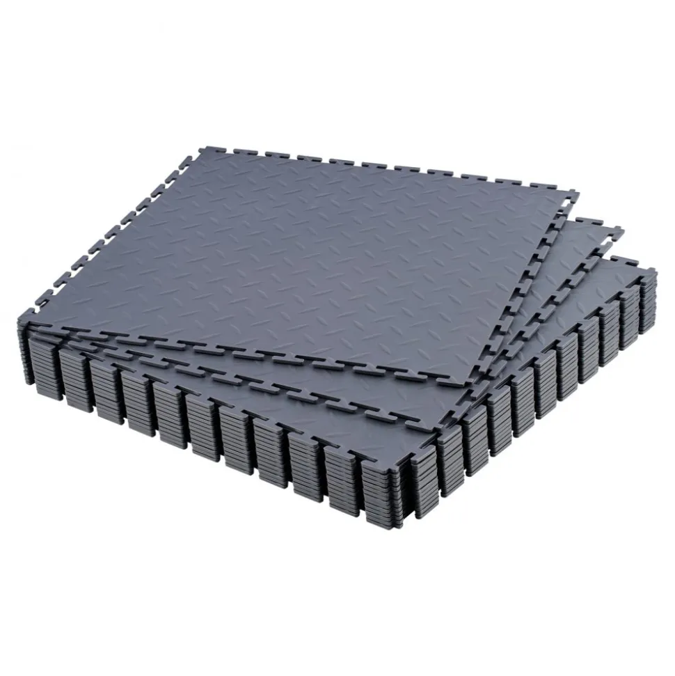 VEVOR Garage Floor Tiles Interlocking, 16 Pack 20.2 x 20.2 x 0.2 in Interlocking Modular Garage Flooring Tiles, Diamond Plate Slip-Resistant PVC Mats for Workshop,Warehouse,Tool Room, Graphite Gray
