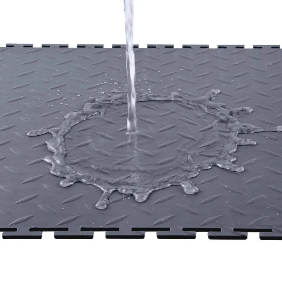 VEVOR Garage Floor Tiles Interlocking, 16 Pack 20.2 x 20.2 x 0.2 in Interlocking Modular Garage Flooring Tiles, Diamond Plate Slip-Resistant PVC Mats for Workshop,Warehouse,Tool Room, Graphite Gray