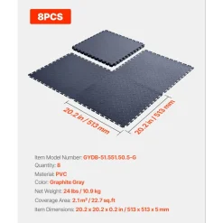 VEVOR Garage Floor Tiles Interlocking, 8 Pack 20.2 x 20.2 x 0.2 in Interlocking Modular Garage Flooring Tiles, Diamond Plate Slip-Resistant PVC Mats for Workshop,Warehouse,Tool Room, Graphite Gray