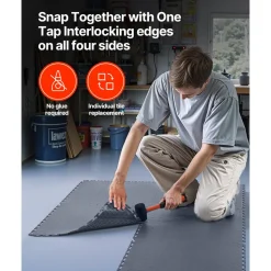 VEVOR Garage Floor Tiles Interlocking, 8 Pack 20.2 x 20.2 x 0.2 in Interlocking Modular Garage Flooring Tiles, Diamond Plate Slip-Resistant PVC Mats for Workshop,Warehouse,Tool Room, Graphite Gray