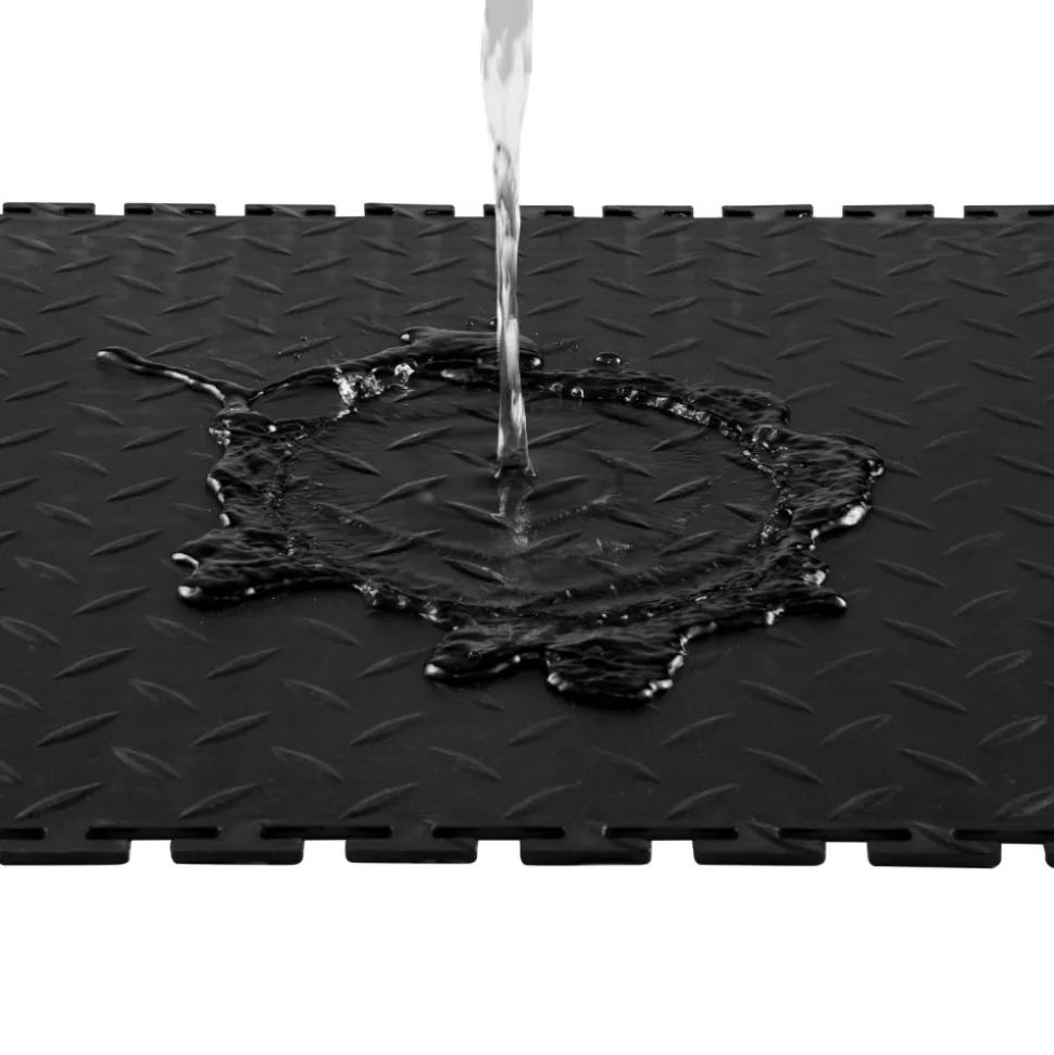 VEVOR Garage Floor Tiles Interlocking, 8 Pack 20.2 x 20.2 x 0.2 in Interlocking Modular Garage Flooring Tiles, Diamond Plate Slip-Resistant PVC Mats for Workshop,Warehouse,Tool Room, Black