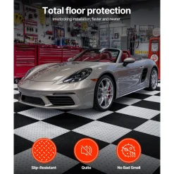 VEVOR Garage Floor Tiles Interlocking, 16 Pack 20.2 x 20.2 x 0.2 in Interlocking Modular Garage Flooring Tiles, Diamond Plate Slip-Resistant PVC Mats for Workshop,Warehouse,Tool Room, Light Gray