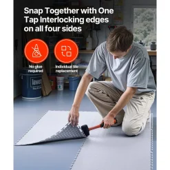 VEVOR Garage Floor Tiles Interlocking, 16 Pack 20.2 x 20.2 x 0.2 in Interlocking Modular Garage Flooring Tiles, Diamond Plate Slip-Resistant PVC Mats for Workshop,Warehouse,Tool Room, Light Gray