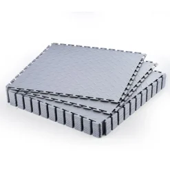 VEVOR Garage Floor Tiles Interlocking, 16 Pack 20.2 x 20.2 x 0.2 in Interlocking Modular Garage Flooring Tiles, Diamond Plate Slip-Resistant PVC Mats for Workshop,Warehouse,Tool Room, Light Gray