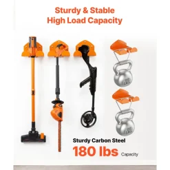 VEVOR Garage Organizer Trimmer Rack 5.9 Inch 2 Pack 180 lbs Total Load, Wall Mount Garden Power Tool Hanger Weed Whackers Holder for Grass/Hedge Trimmer, Leaf Blower, Chainsaw, Garden Tools, Orange