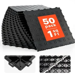 VEVOR Garage Tiles Interlocking, 12 x 12 x 0.53 inch 50 Pack Garage Floor Covering Tiles, Non-Slip Double-Sided Texture Garage Flooring Tiles, for Garages, Basements, Repair Shops, Black