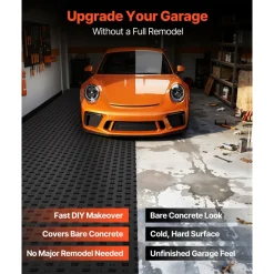 VEVOR Garage Tiles Interlocking, 12 x 12 x 0.53 inch 50 Pack Garage Floor Covering Tiles, Non-Slip Double-Sided Texture Garage Flooring Tiles, for Garages, Basements, Repair Shops, Black