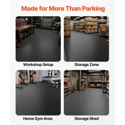 VEVOR Garage Tiles Interlocking, 12 x 12 x 0.53 inch 50 Pack Garage Floor Covering Tiles, Non-Slip Double-Sided Texture Garage Flooring Tiles, for Garages, Basements, Repair Shops, Black