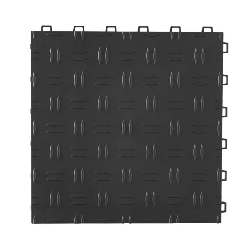 VEVOR Garage Tiles Interlocking, 12 x 12 x 0.53 inch 50 Pack Garage Floor Covering Tiles, Non-Slip Double-Sided Texture Garage Flooring Tiles, for Garages, Basements, Repair Shops, Black