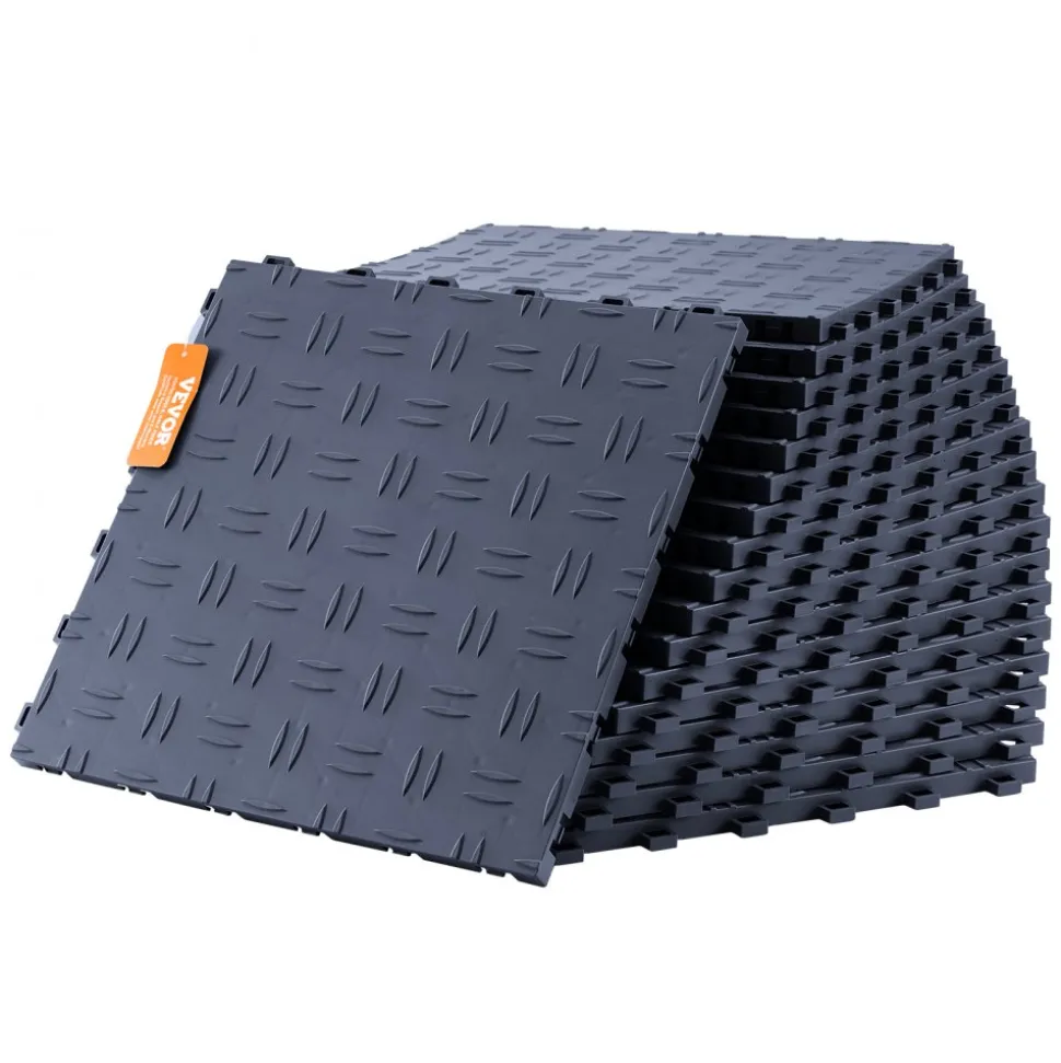 VEVOR Garage Tiles Interlocking, 12 x 12 x 0.53 inch 50 Pack Garage Floor Covering Tiles, Non-Slip Double-Sided Texture Garage Flooring Tiles, for Garages, Basements, Repair Shops, Graphite Gray