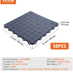 VEVOR Garage Tiles Interlocking, 12 x 12 x 0.53 inch 50 Pack Garage Floor Covering Tiles, Non-Slip Double-Sided Texture Garage Flooring Tiles, for Garages, Basements, Repair Shops, Graphite Gray