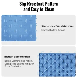 VEVOR Garage Tiles Interlocking, 12 x 12 x 0.53 inch 50 Pack Garage Floor Covering Tiles, Non-Slip Double-Sided Texture Garage Flooring Tiles, for Garages, Basements, Repair Shops, Blue