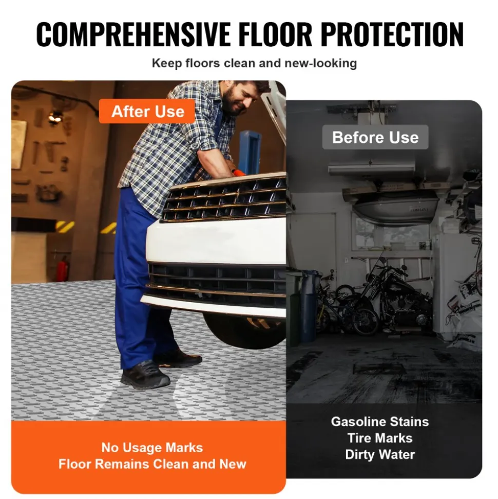 VEVOR Garage Tiles Interlocking, 12 x 12 x 0.53 inch 25 Pack Garage Floor Covering Tiles, Non-Slip Double-Sided Texture Garage Flooring Tiles, for Garages, Basements, Repair Shops, Red