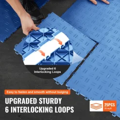 VEVOR Garage Tiles Interlocking, 12 x 12 x 0.53 inch 25 Pack Garage Floor Covering Tiles, Non-Slip Double-Sided Texture Garage Flooring Tiles, for Garages, Basements, Repair Shops, Blue
