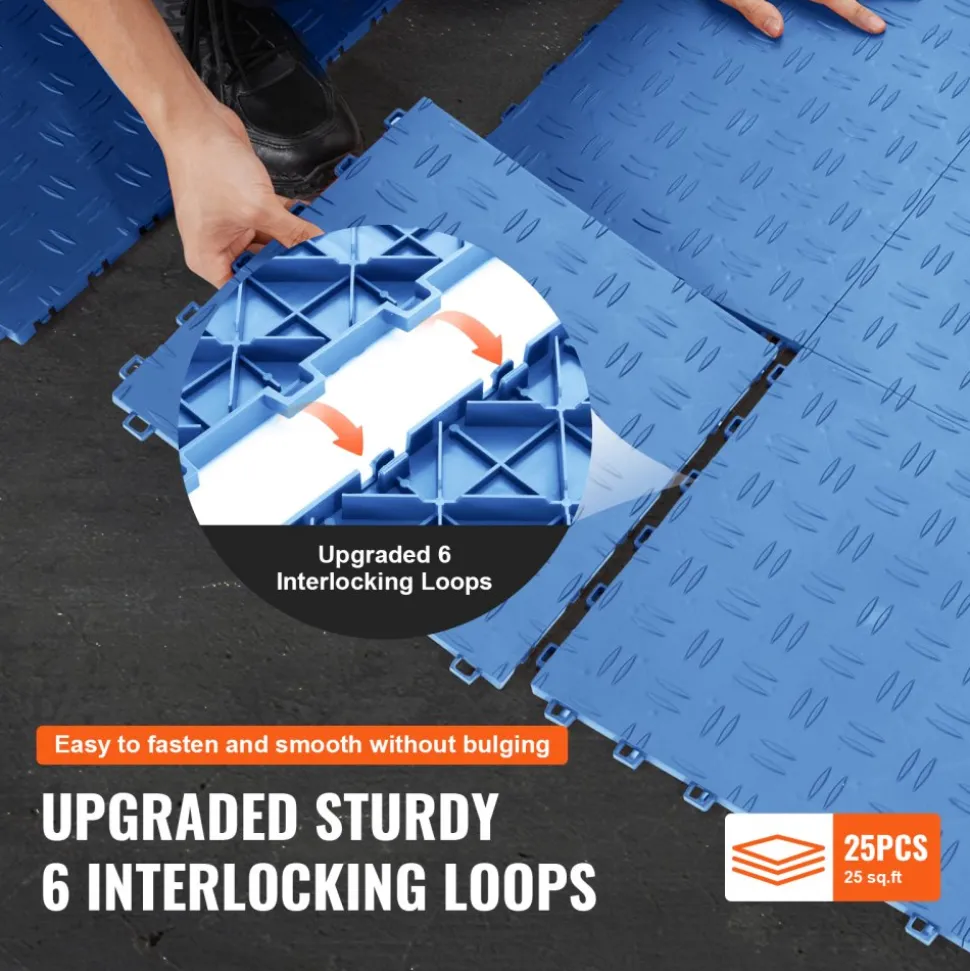 VEVOR Garage Tiles Interlocking, 12 x 12 x 0.53 inch 25 Pack Garage Floor Covering Tiles, Non-Slip Double-Sided Texture Garage Flooring Tiles, for Garages, Basements, Repair Shops, Blue