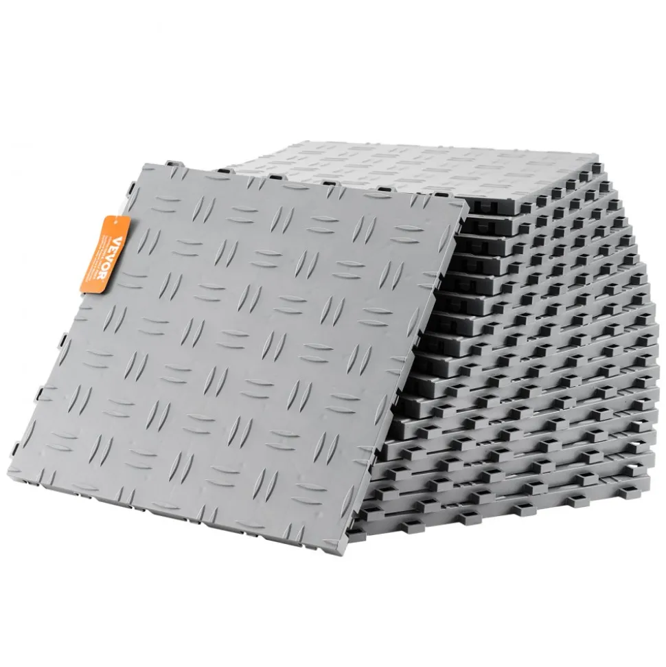 VEVOR Garage Tiles Interlocking, 12 x 12 x 0.53 inch 50 Pack Garage Floor Covering Tiles, Non-Slip Double-Sided Texture Garage Flooring Tiles, for Garages, Basements, Repair Shops, Silver