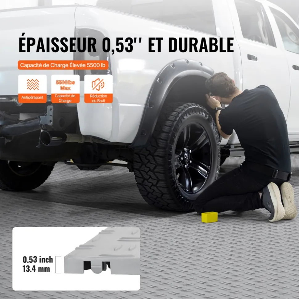 VEVOR Garage Tiles Interlocking, 12 x 12 x 0.53 inch 50 Pack Garage Floor Covering Tiles, Non-Slip Double-Sided Texture Garage Flooring Tiles, for Garages, Basements, Repair Shops, Silver