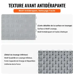 VEVOR Garage Tiles Interlocking, 12 x 12 x 0.53 inch 50 Pack Garage Floor Covering Tiles, Non-Slip Double-Sided Texture Garage Flooring Tiles, for Garages, Basements, Repair Shops, Silver