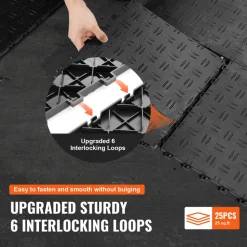 VEVOR Garage Tiles Interlocking, 12 x 12 x 0.53 inch 25 Pack Garage Floor Covering Tiles, Non-Slip Double-Sided Texture Garage Flooring Tiles, for Garages, Basements, Repair Shops, Black