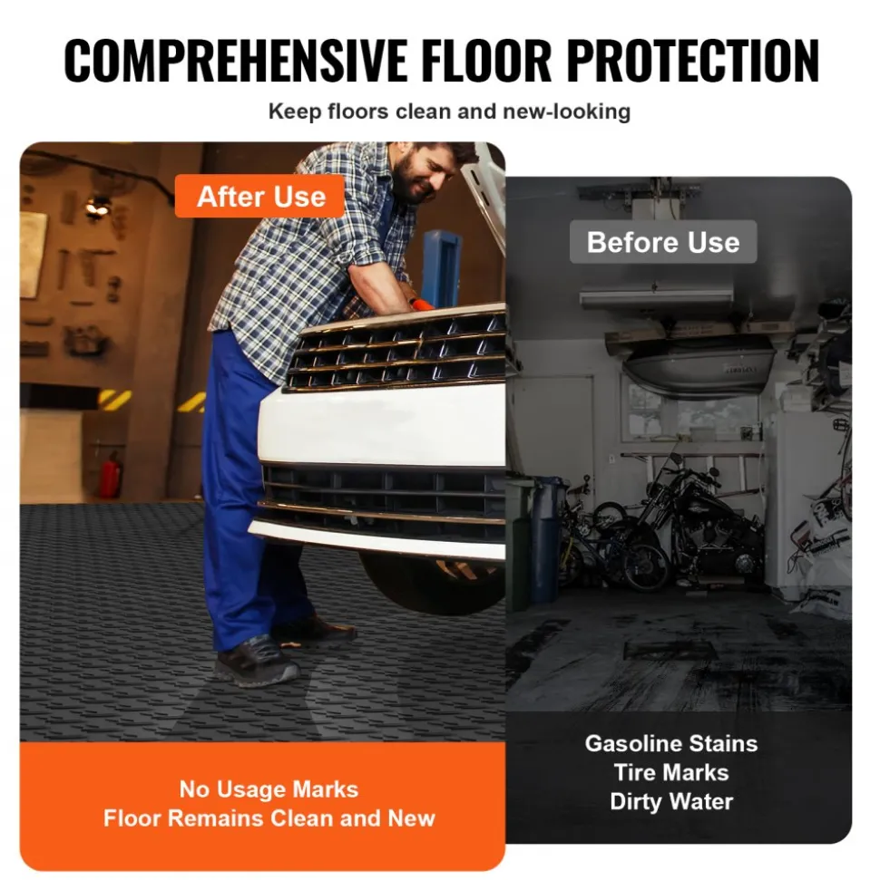 VEVOR Garage Tiles Interlocking, 12 x 12 x 0.53 inch 25 Pack Garage Floor Covering Tiles, Non-Slip Double-Sided Texture Garage Flooring Tiles, for Garages, Basements, Repair Shops, Black
