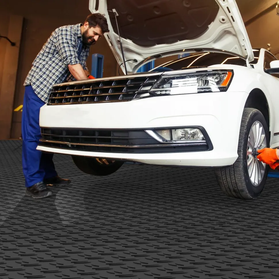 VEVOR Garage Tiles Interlocking, 12 x 12 x 0.53 inch 25 Pack Garage Floor Covering Tiles, Non-Slip Double-Sided Texture Garage Flooring Tiles, for Garages, Basements, Repair Shops, Black